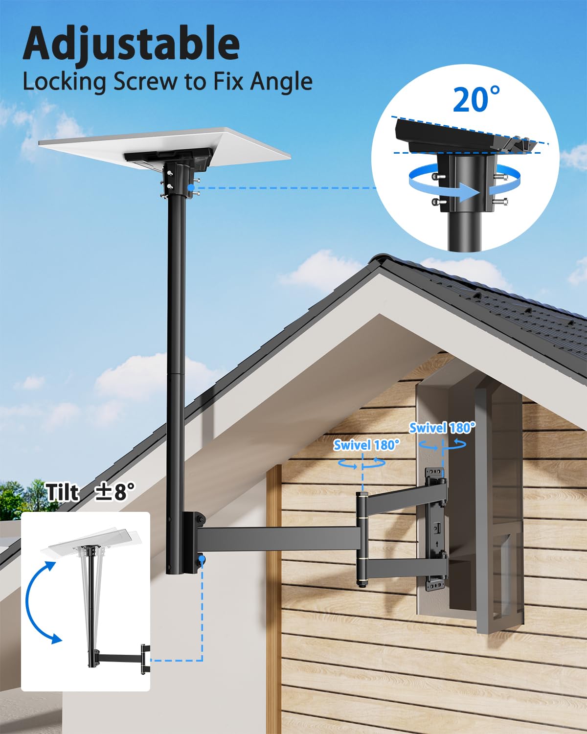 WHYFONE Starlink Gen 3 Mount, 360° regolabile V3 Long Wall Mount, Heavy Duty Pivot Starlink montaggio a parete, Starlink Gen3 Pole Mounting Kit con Gen 3 Tubo Adattatore per Gen3 Starlink Internet Kit