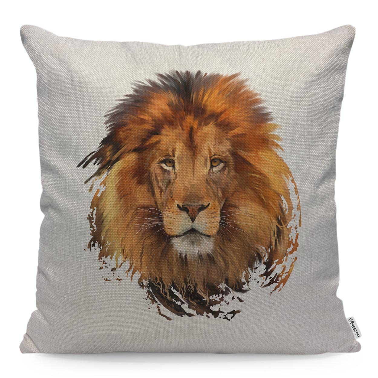 WONDERTIFY Lion Cushion Cover Watercolor Lion Head Pillowcases for Men Women, Pillow Cover Living Room Farmhouse Brown 45X45 Cm