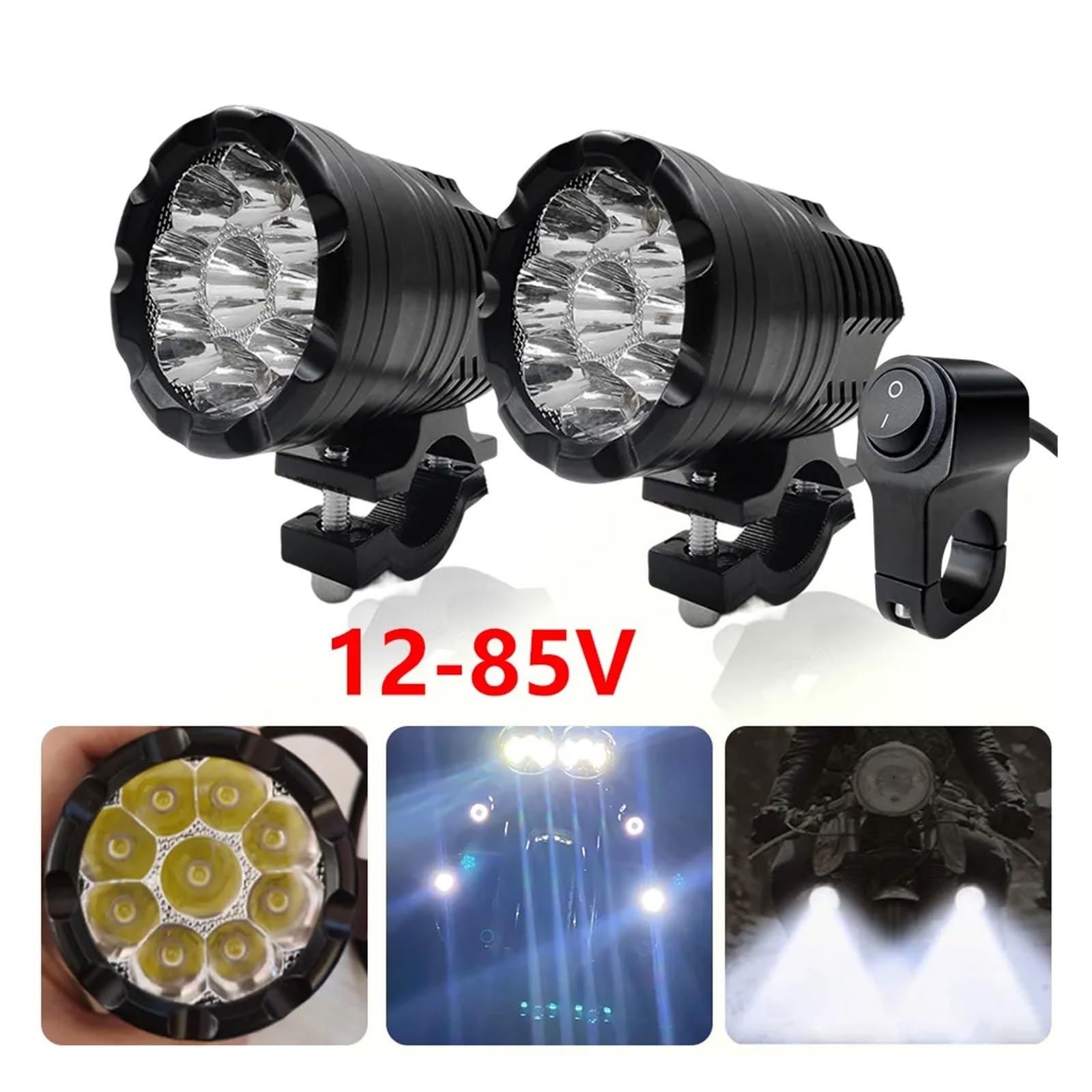 Lumière LED supplémentaire pour phares de Moto 12-85V, 9 puces, Stroboscope supplémentaire, projecteurs auxiliaires à Longue portée, antibrouillard Phare feu antibrouillard