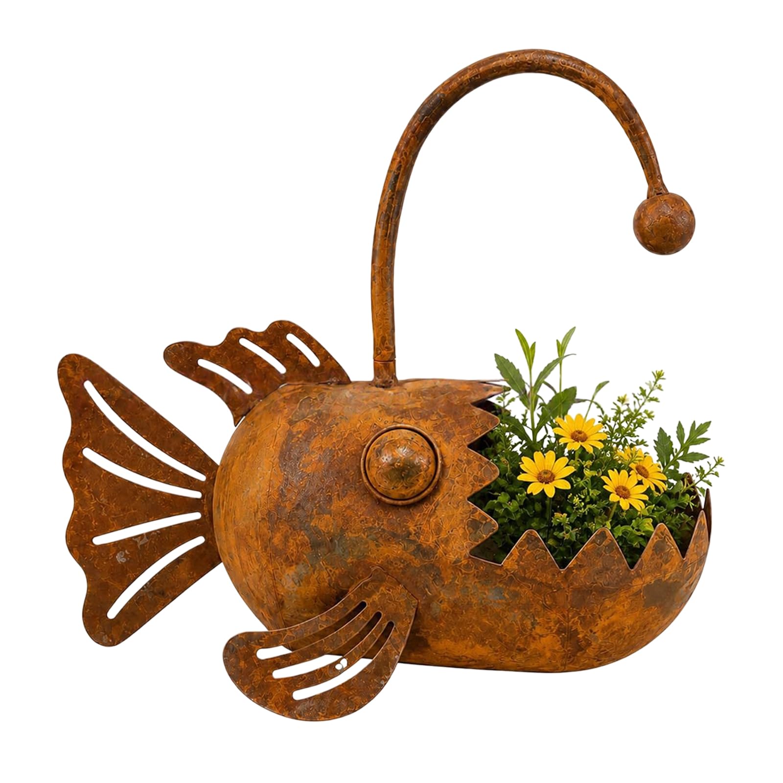 Asukohu Indoor Outdoor Fish Planter Accent, Vintage Metal Flower Holder for Small Flowers, Greenery, Porch, Patio, Balcony, and Garden Decor Fish Planter Metal Flower Holder