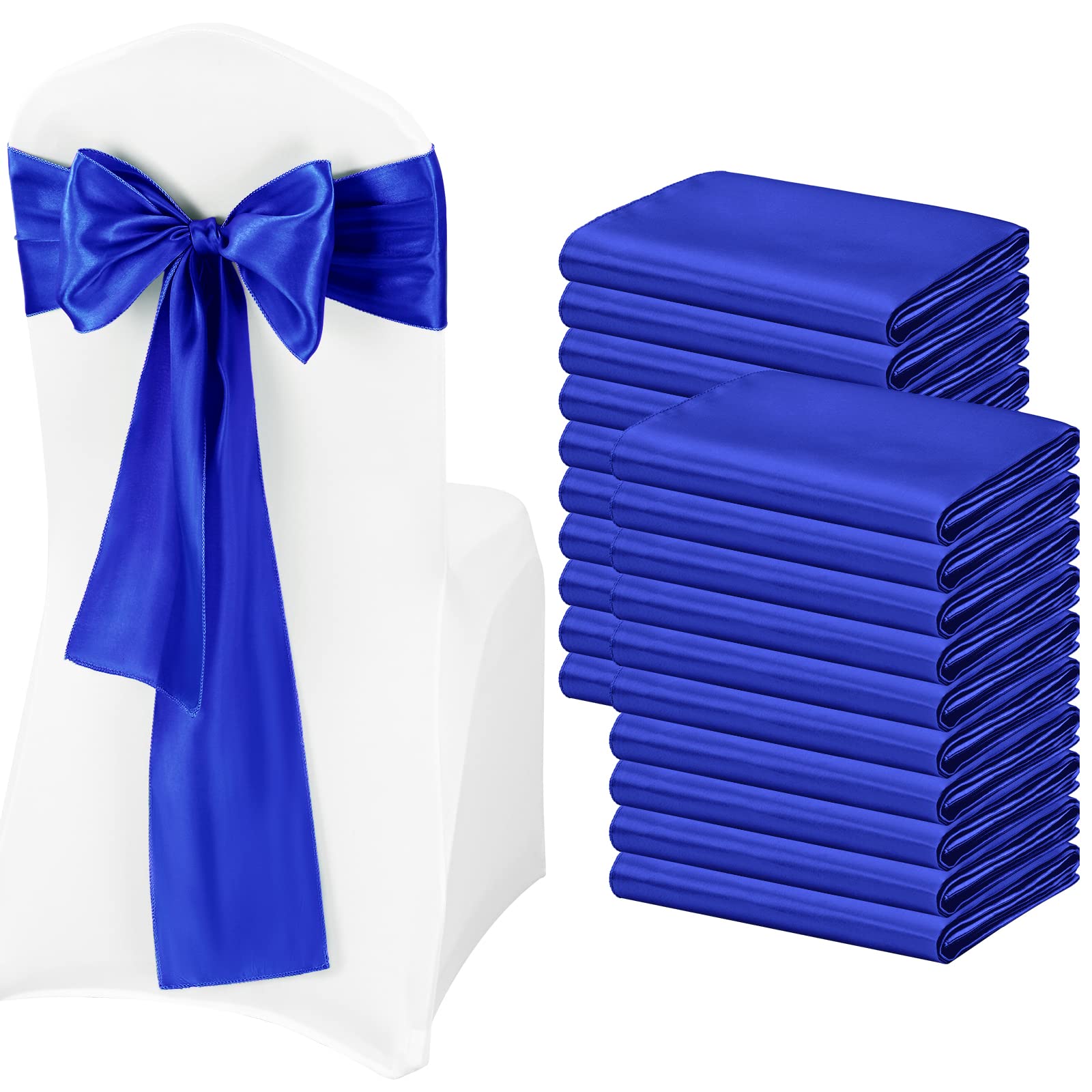Pesonlook 50Pcs Satin Chair Sashes Ties, Royal Blue Satin Chair Sashes Bows Chair Cover Back Tie Supplies for Wedding Reception Events Banquets Party,