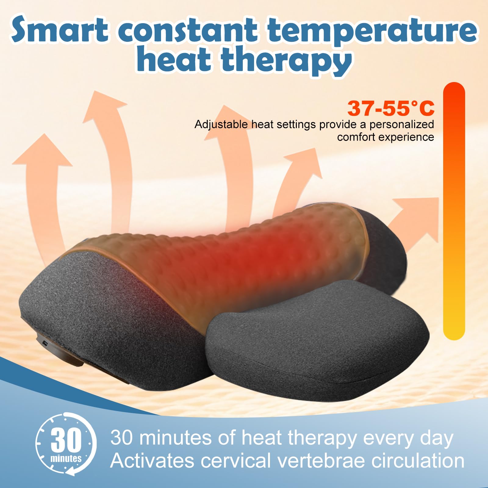 3-In-1 Neck Massager Pillow, Neck Massager with Heat and Traction, for Stretcher Massage,Plug-in Version (Gray) - 4