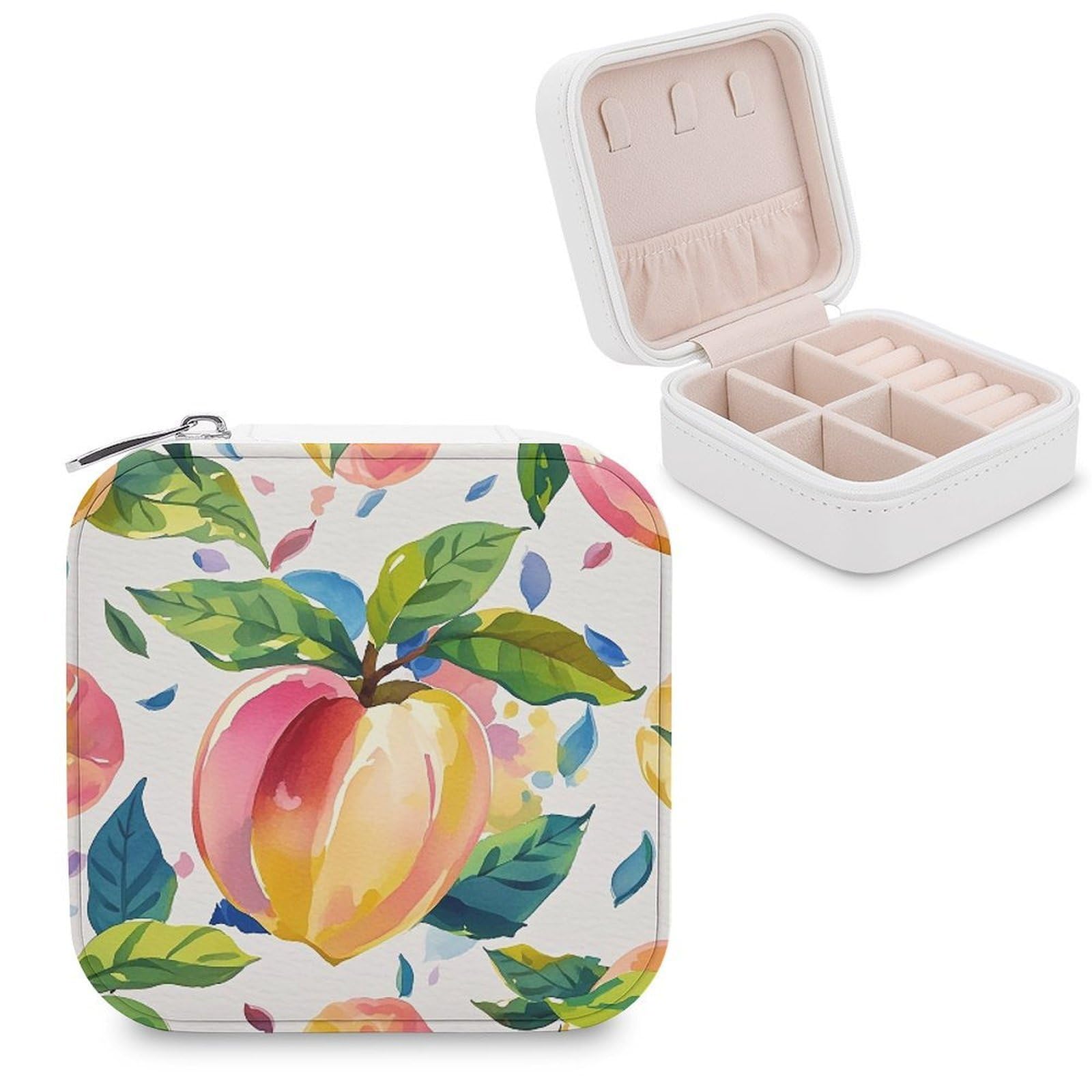 FekiLoot Colorful Peach Watercolor Jewelry Case Personalized Leather Jewelry Box Mini Travel Jewelry Case Small Portable Jewelry Organizer for Ring Earrings Necklace Bracelet