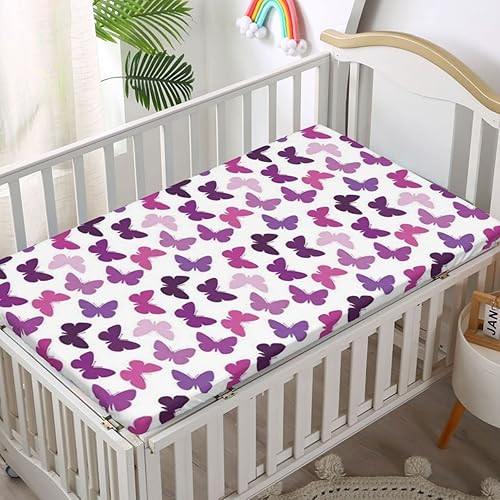 Miniatura 2 de Sábanas bajeras ajustables para cuna pequeña con temática de mariposas, sábanas portátiles para cuna, suaves y elásticas, para cuna de bebé para