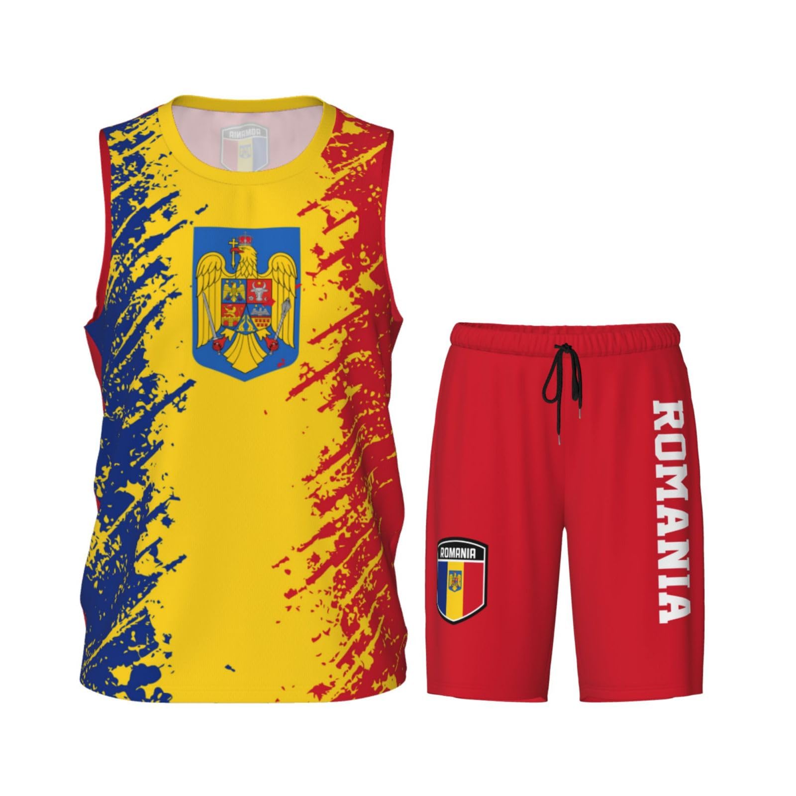 Romania Flag Grain (3) Basketball Jersey Uniform Suit for Men Women Adults Training Athletic Set