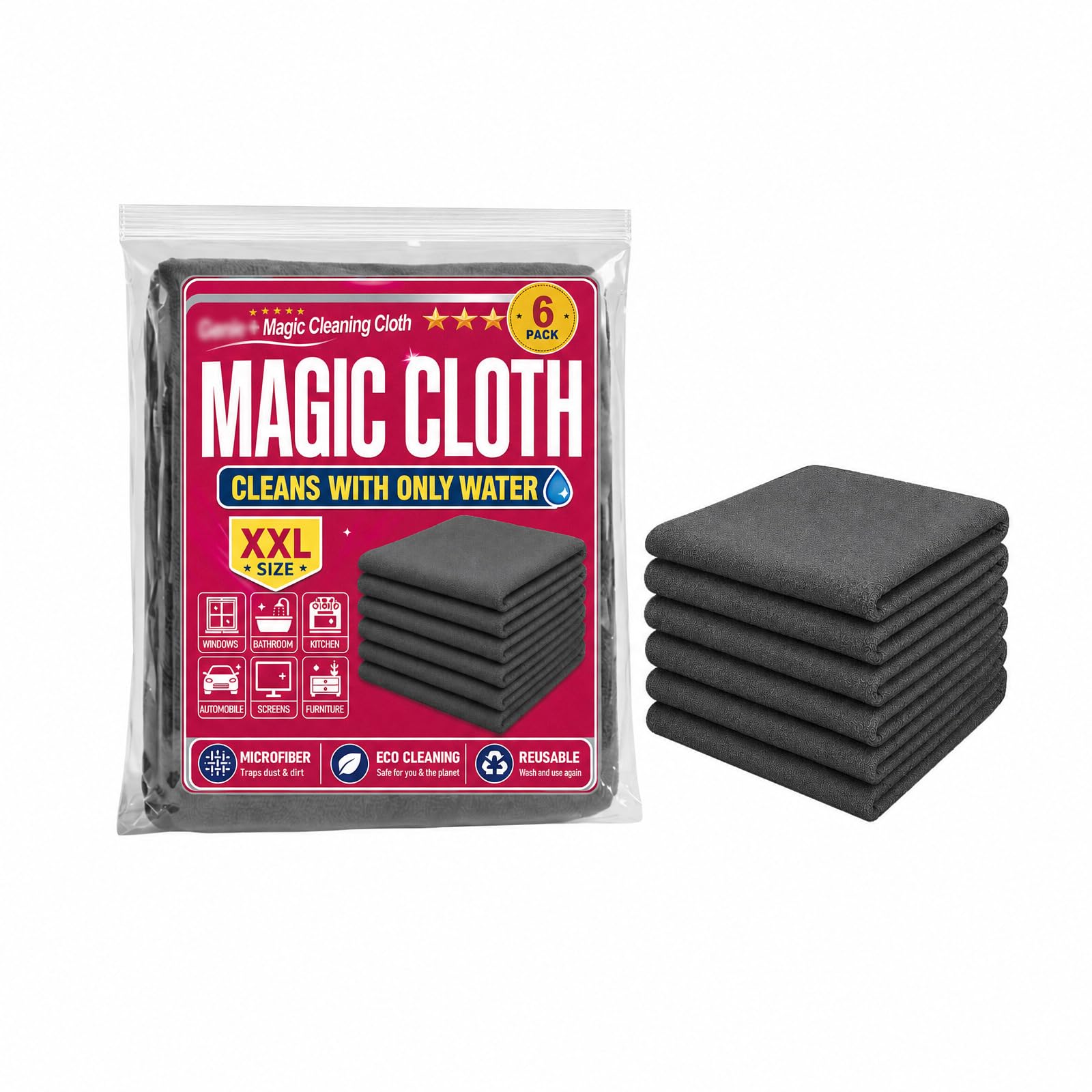 Bayetas de Microfibra, Paños de Limpieza Sin Pelusa y Reutilizables para Cristales, Cocina, Coche y Hogar,1pack