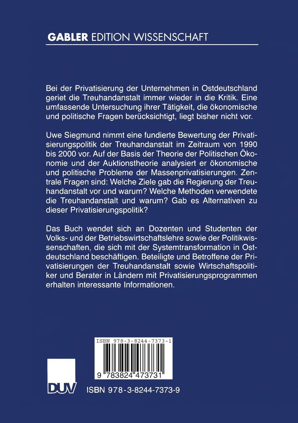Privatisierungspolitik in Ostdeutschland: Eine Politökonomische Analyse Der Treuhandanstalt (Gabler Edition Wissenschaft) (German Edition)