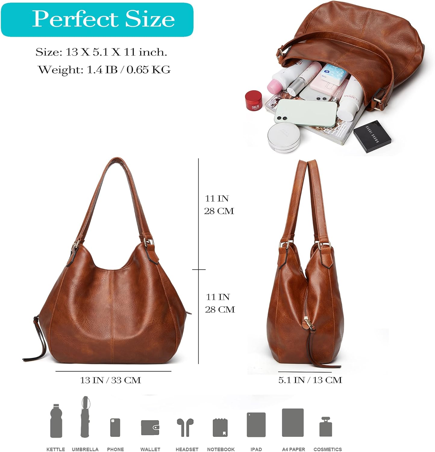 DOURR Women's Multi-pocket Shoulder Bag Fashion Vegan Leather Handbag Tote Purse - Image 5