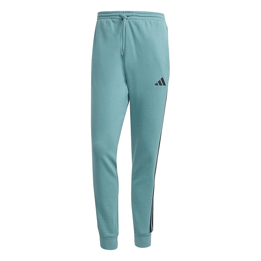 adidas Uomo Essential Three Stripes Fleece Pant, Powder Teal/Black, M
