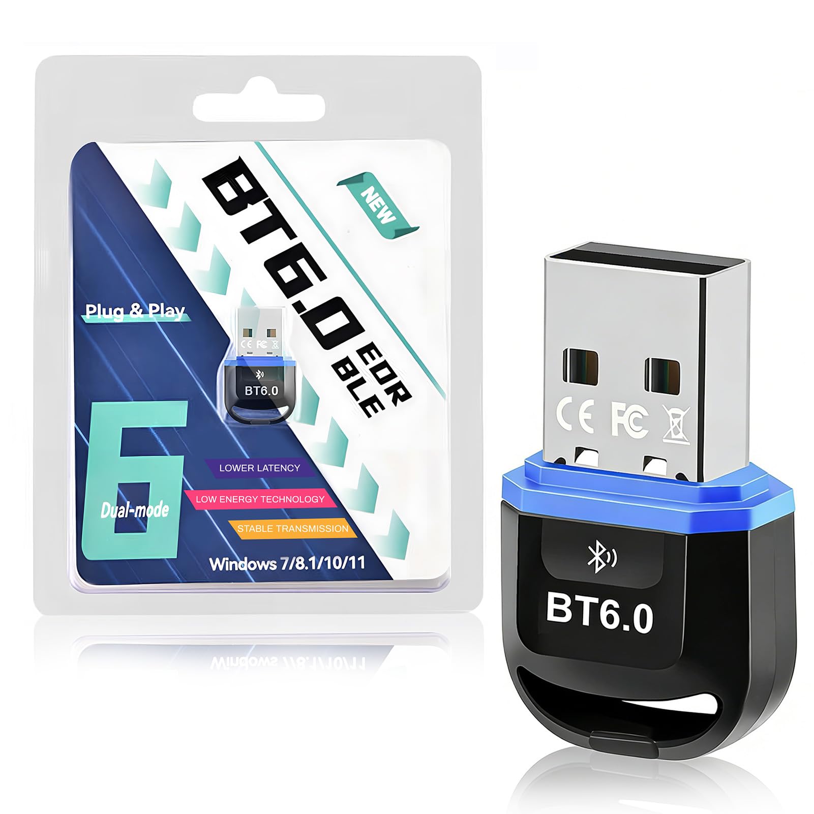 Adattatore Bluetooth USB 6.0,Chip Intelligente,Bassa Latenza,Plug Play Dongle Bluetooth, Compatibile con Windows 11/10/8.1/7,Audio Surround,Collega Fino a Sette Dispositivi Contemporaneamente
