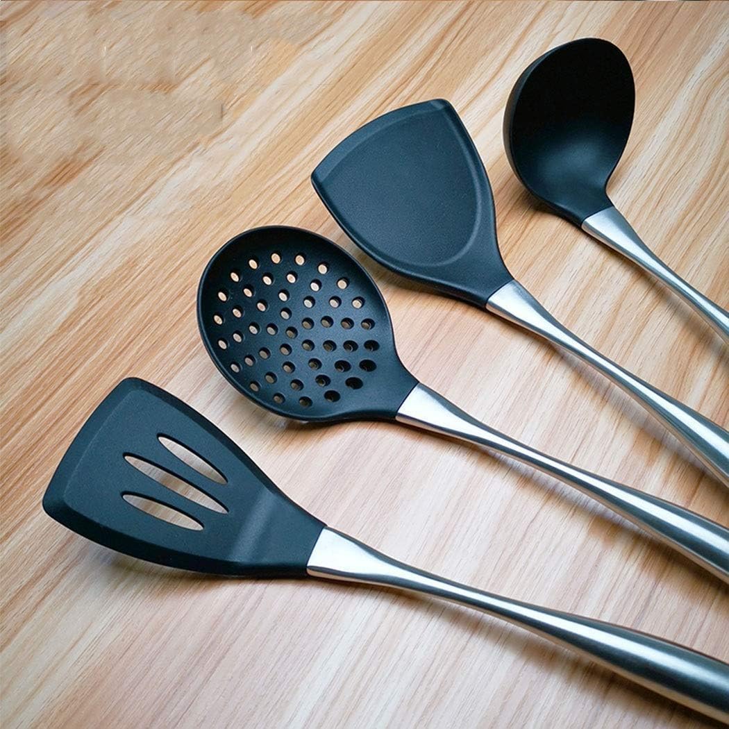 Kitchen Utensil Set - 4 Piece Non-Stick Cooking Utensils & Spatulas - Silicone & Stainless Steel - Safe for Pots & Pans