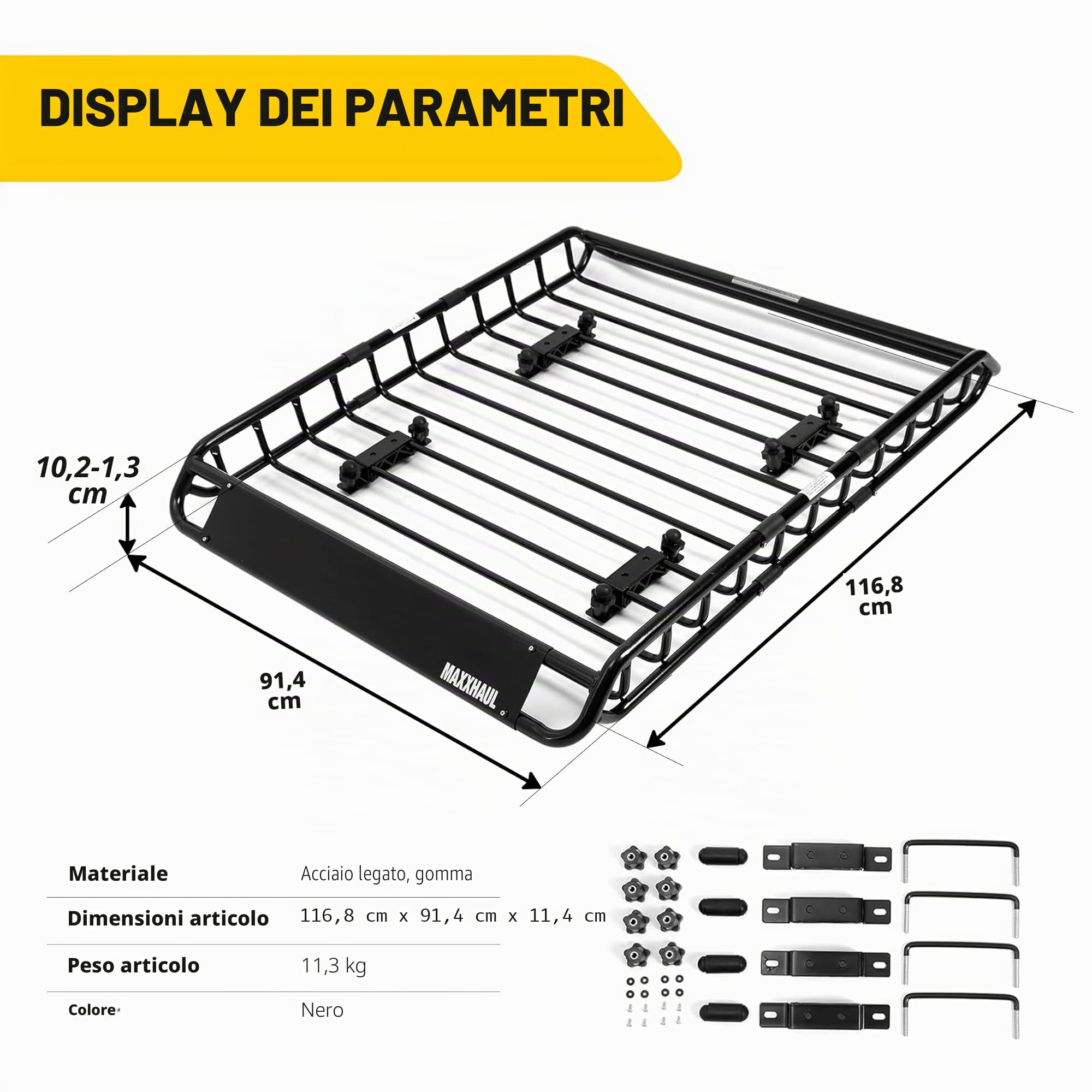 MAXXHAUL 70115 - Portapacchi da Tetto in Acciaio, 116,8 x 91,4 x 4-1/2 ", portabagagli per SUV e Pick-up, 116,8 kg, capacità: Nero