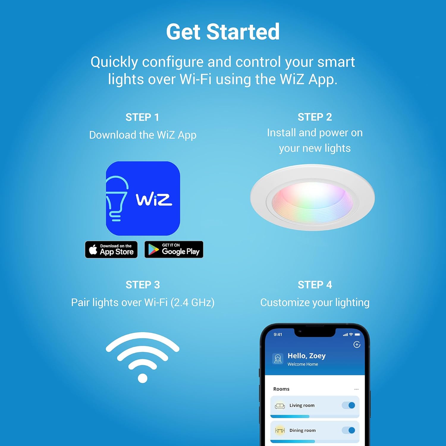 HALO 4" Smart Wi-Fi® Recessed LED Light Powered by WiZ Pro, Dimmable Full Color w/SpaceSense® Motion, Smart Home Ready - RL4069WZRGBWWHR - Image 7