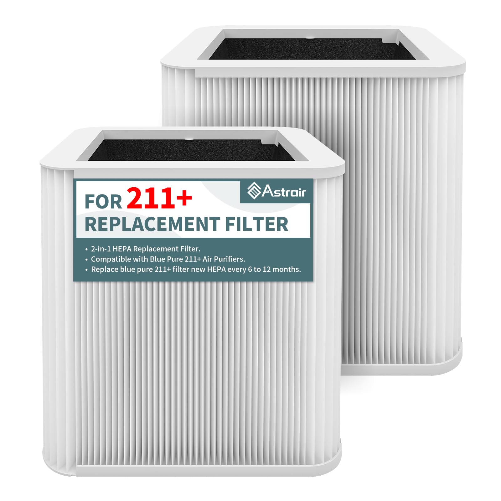 Photo 1 of 2 Pack 211+ Replacement Filter Compatible with Blue Pure 211+ Air Cleaner Purifier, 2 Stage Filtration System of Activated Carbon Filter and H13 True HEPA Filter