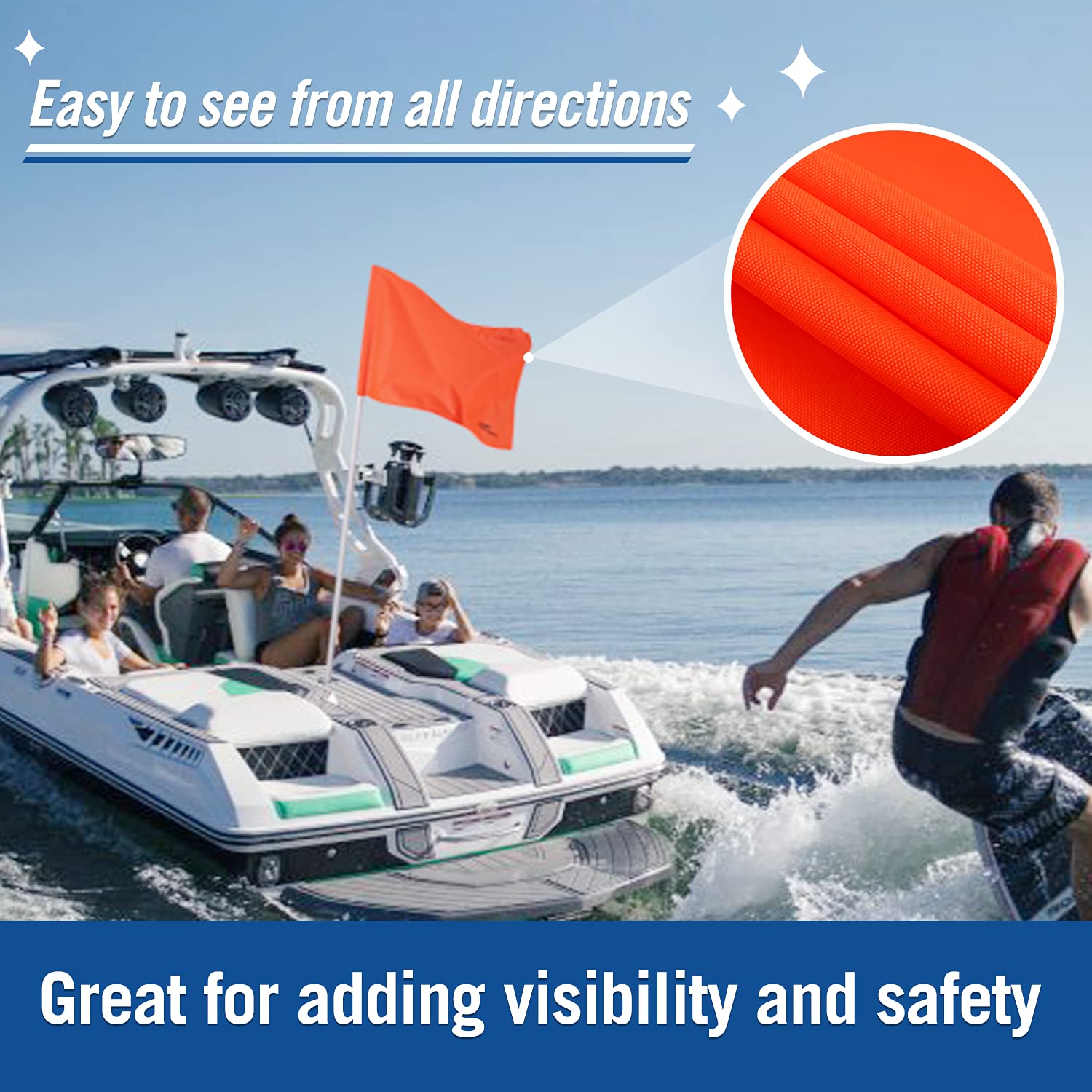 Affordura Bandera de esquí acuático de 101 cm, bandera de barco de color naranja, 3 secciones, bandera de seguridad para barco, con protector de bandera y bolsa de almacenamiento
