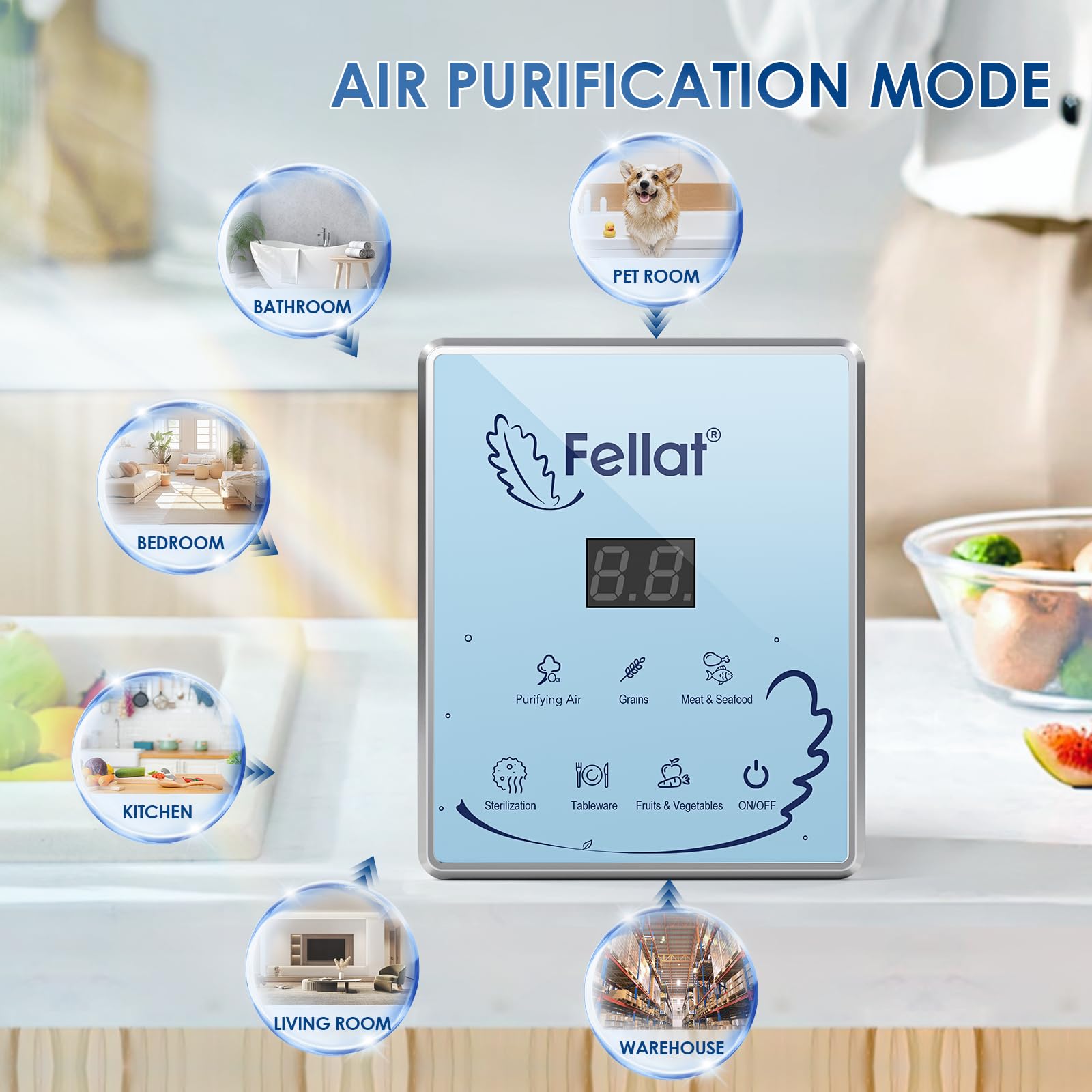 Generador de Ozono, FELLAT 600mg/h Generador de Ozono para agua y aire, Generador de Ozono Portátil con 6 modos