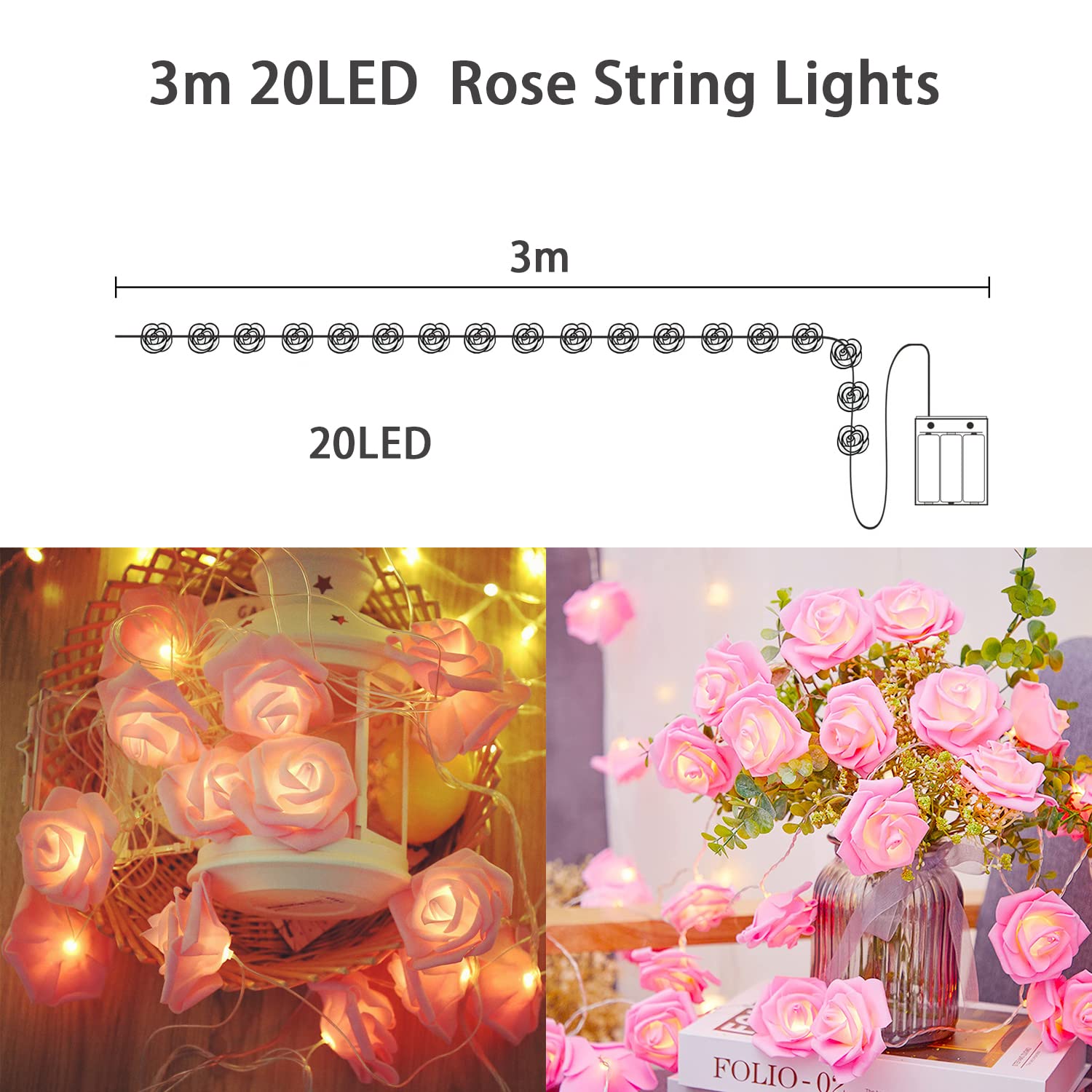 Luci A Batteria A Forma Di Rosa - 1.5 M, 10 LED, IP44 Impermeabile, Per Matrimoni, San Valentino E Decorazione - Foto 10