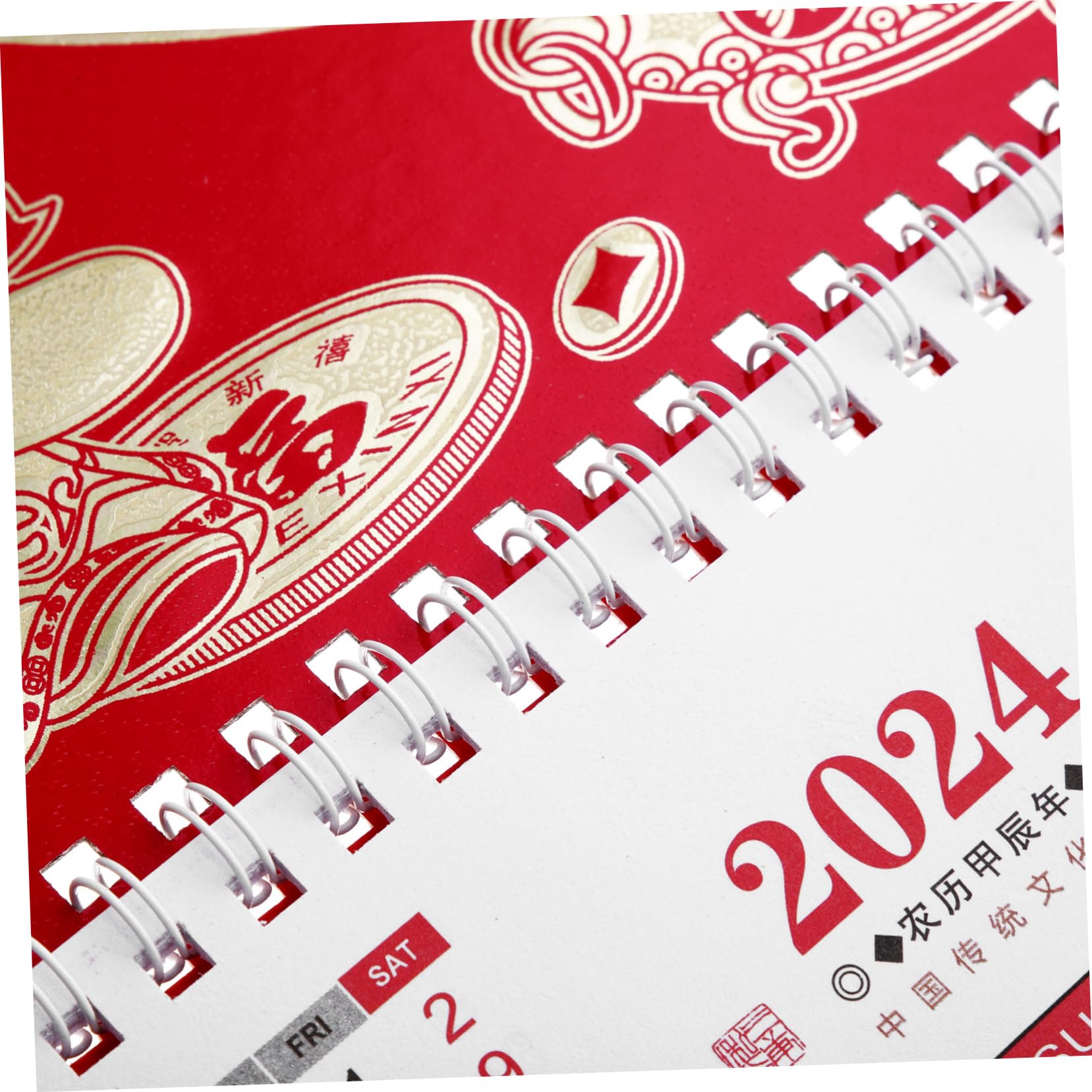 Housoutil 5 Piezas Calendario de Pared Colgante Año del Dragón con Calendario Lunar Detallado para y Oficina Diseño y Acabado Dorado