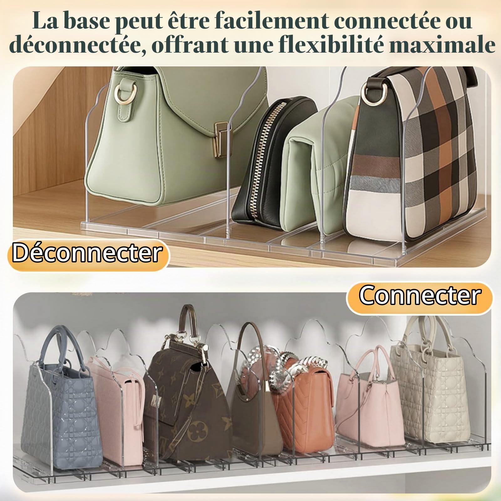JOYBOY Rangement Sac a Main en Plastique,Organisateur de Sac à Main pour Placard,Separateur Etagere Multifonction,Séparateur de Penderie Réglable pour Chambre Cuisine,Magasin,Bureau Separateur