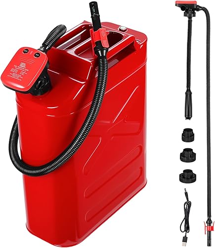KEMIMOTO Rechargeable Fuel Transfer Pump, 4000mAh Lithium Battery with Auto-Stop Sensor, 3.2 GPM Flow, Transfer Pump Portable with 3 Can Adapters, 41" Hose Gas Can Pump for Oil, Diesel, Gasoline