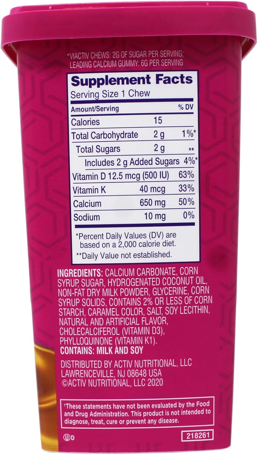 Viactiv Max Formula Calcium +Vitamin D3 Supplement for Bone Health, Rich Caramel, 100 Soft Chews - 2 Pack
