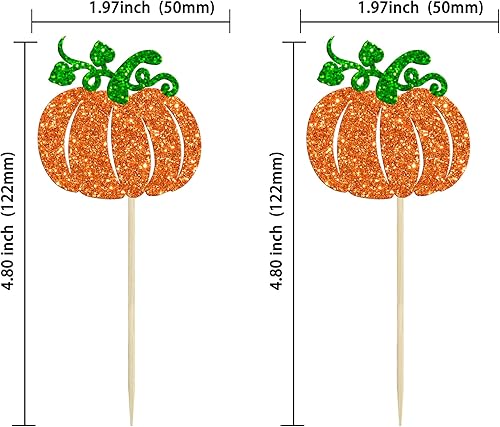 Miniatura 2 de 24 adornos de calabaza con purpurina para cupcakes temáticos de otoño, con temática de calabaza, baby shower, cumpleaños, Acción de Gracias, fiesta