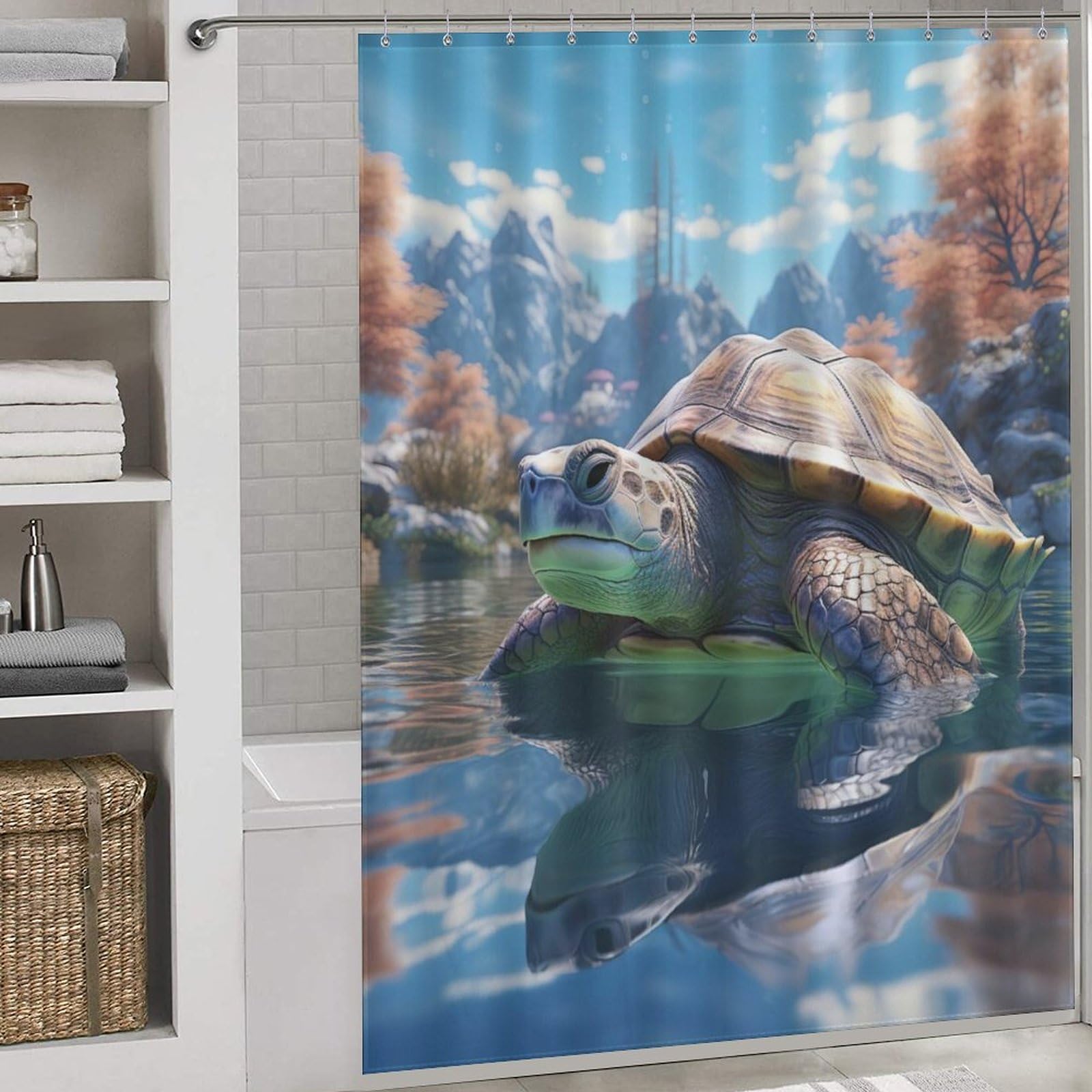 Rideau de douche tortue de mer pour s'évader dans sa baignoire et garder un sol propre et sec
