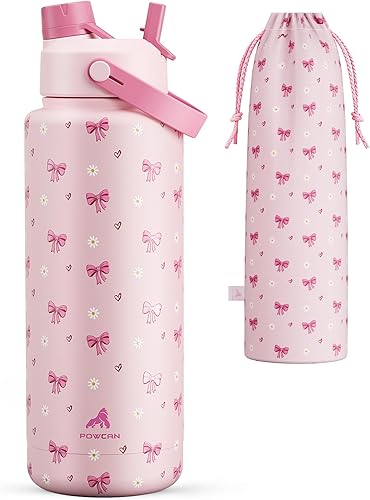 Miniatura 33 de POWCAN - Botella de agua térmica 2 en 1, sorbete y tapa con boquilla, antifugas, acero inoxidable sin BPA, apta portavasos automóvil, bebida fría 24
