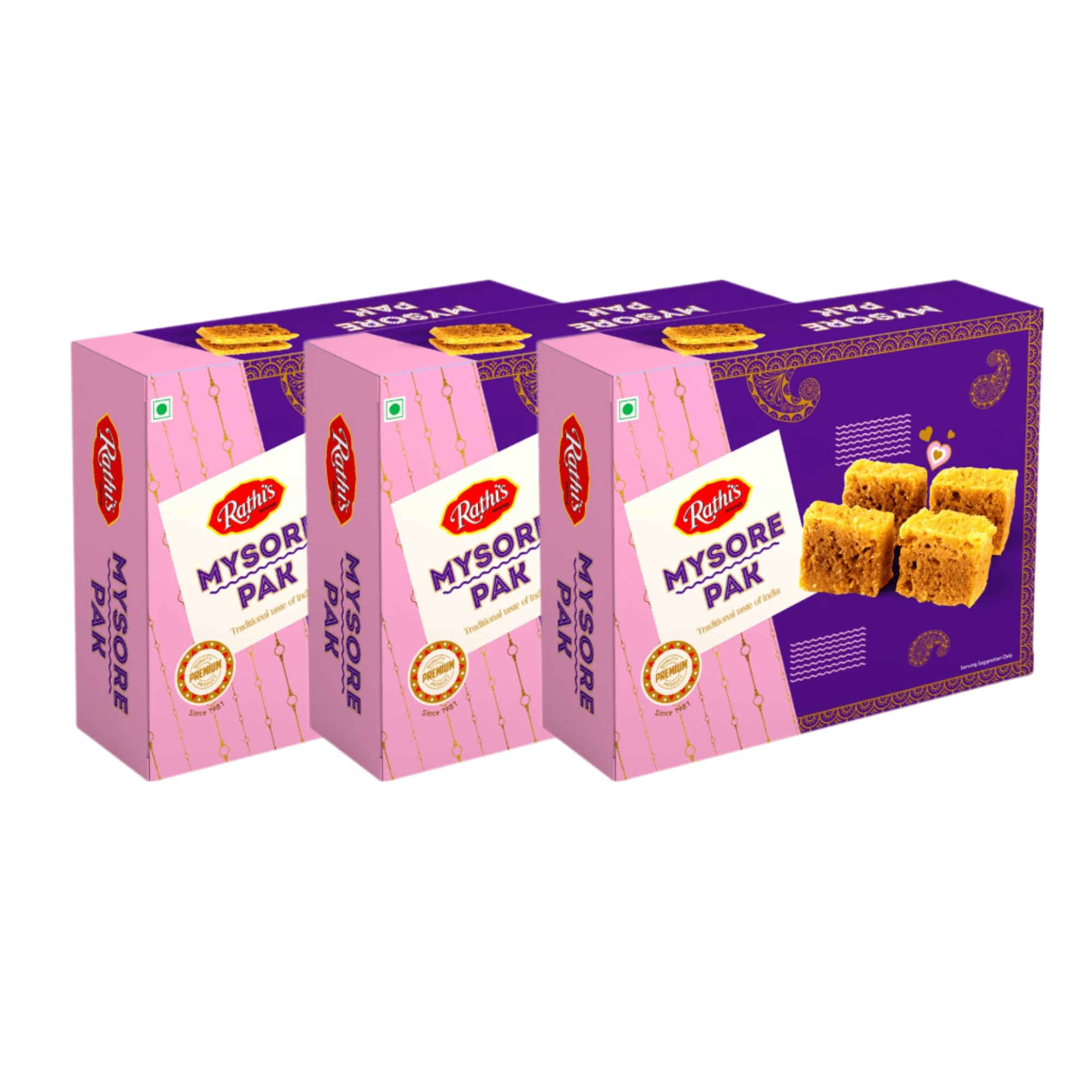 Rathis Premium Besan Mysore Pak - 600g (Pack of 3 x 200g) | Authentic Indian Sweet Delicacy | Melt-in-Your-Mouth Bliss (B0DF7QHDK1) Amazon Price History, Amazon Price Tracker