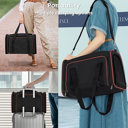 Vista 52 de Petsfit transportador de perros expandible para viajes con colchoneta de lana, aprobado por la mayoría de las aerolíneas, transportador de mascotas