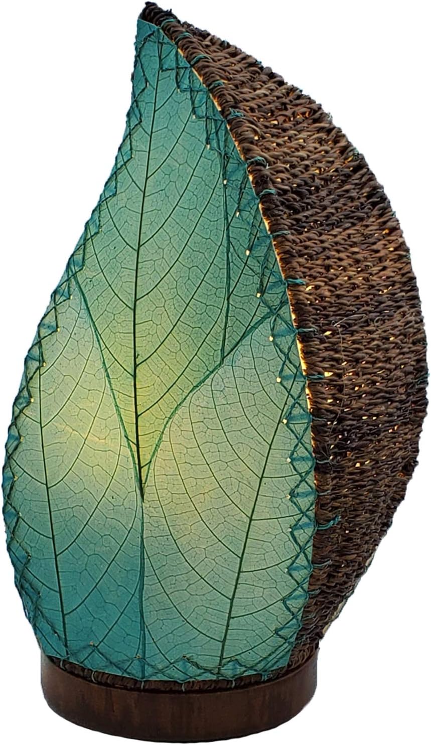 Eangee Home Design Leaflet Table Lamp Sea Blue Shade Made of Real Cocoa Leaves 5 Inches Length x 7 Inches Width x 14 Inches Height (647 t sb)