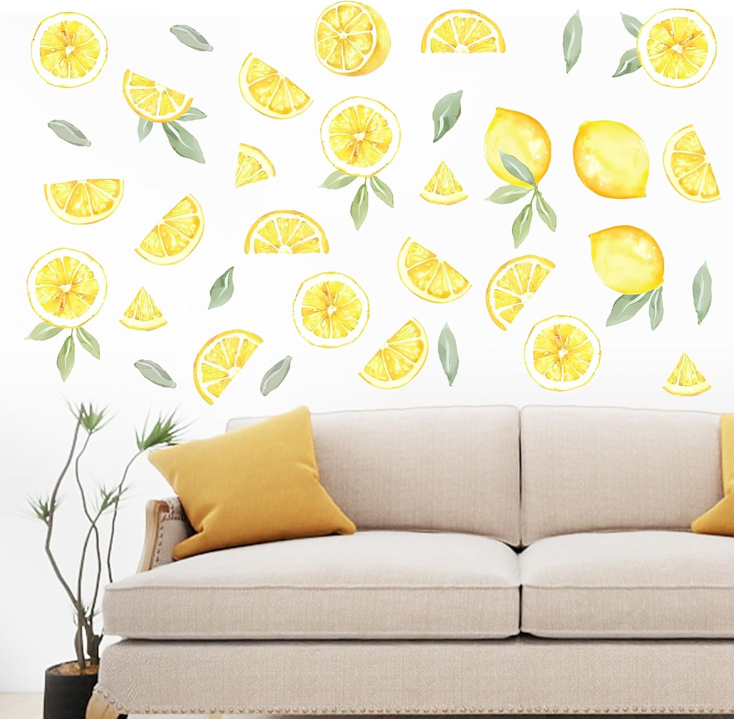 112 Pcs Lemon Stickers Wall Decor Summer Wall Decals Fruit Stickers Lemon Decor for Kitchen Bathroom Home Classroom Summer Farmhouse Party Decorations