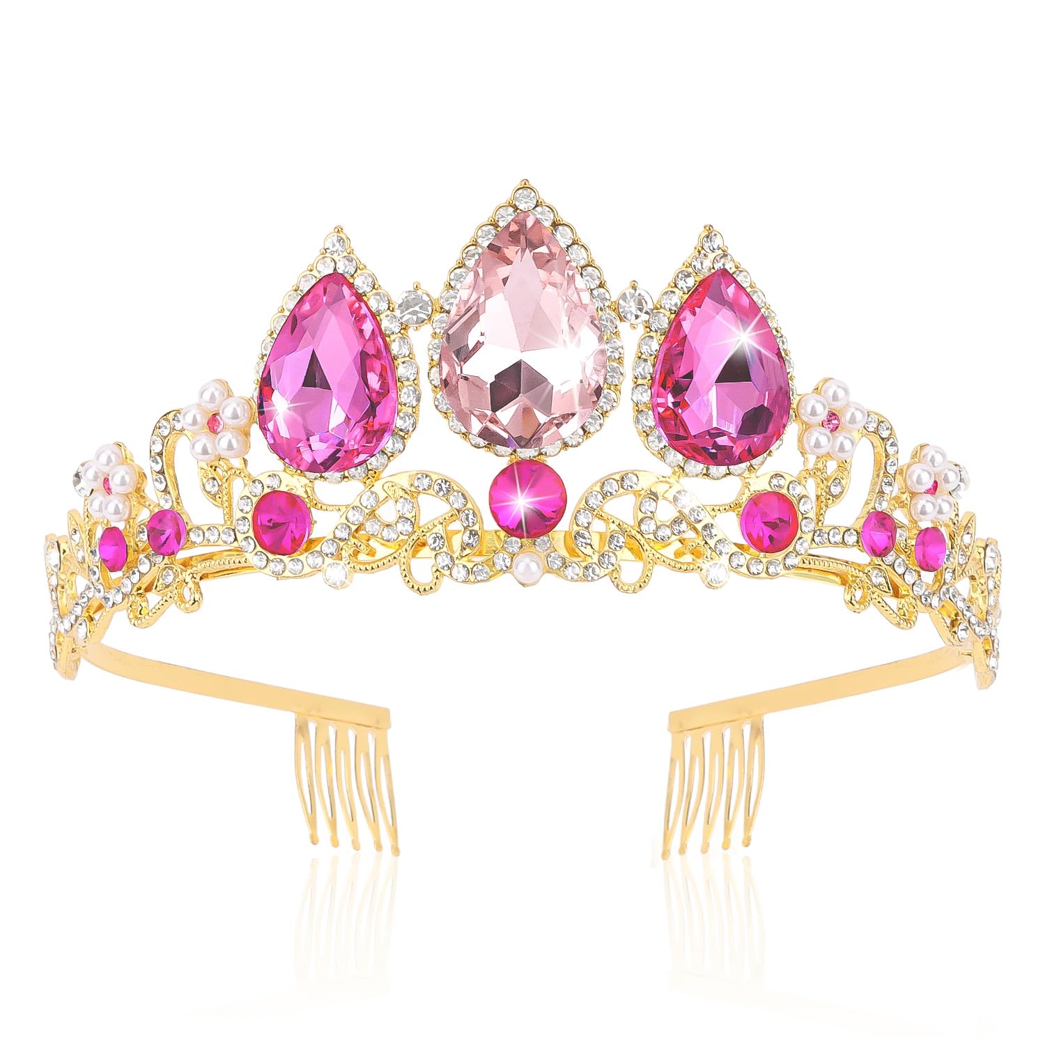 A Rose Red Pink Diamond Crown With a Gold Base