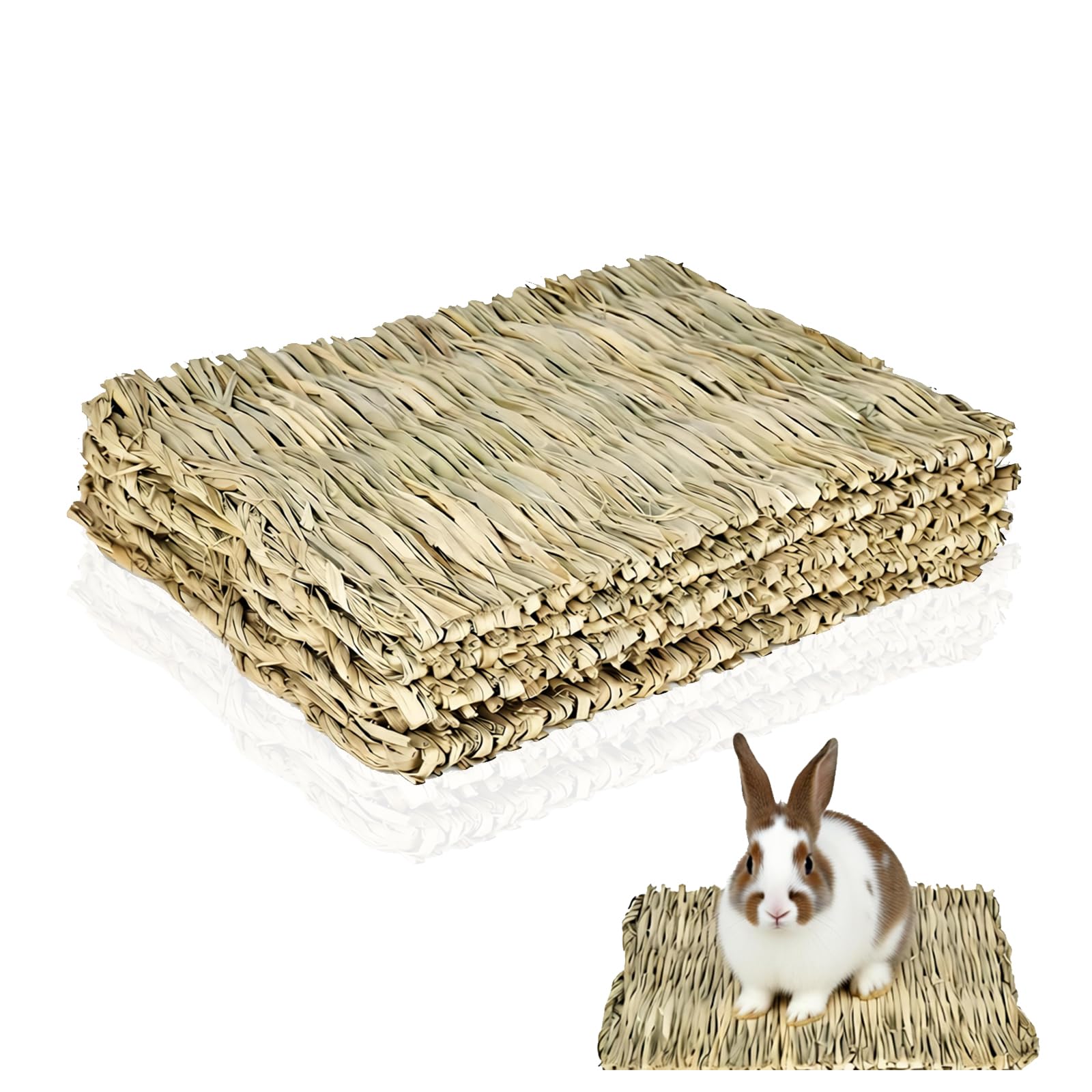 RTSHUK 5 Pack Woven Bed Mat for Rabbit, 28 × 22 cm Handwoven Small Animal Grass Mat Durable Bedding Nest Natural Hay Chew Toy Bed for Bunny Guinea Pig Chinchilla