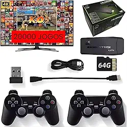 Video Game Retrô Game Stick Lite 4K HDMI 64GB com 20.000 Jogos Clássicos + 2 Controles Sem Fio 2.4GHz – Plug & Play, Alta Definição, Gráficos Vibrantes e Diversão para Toda Família