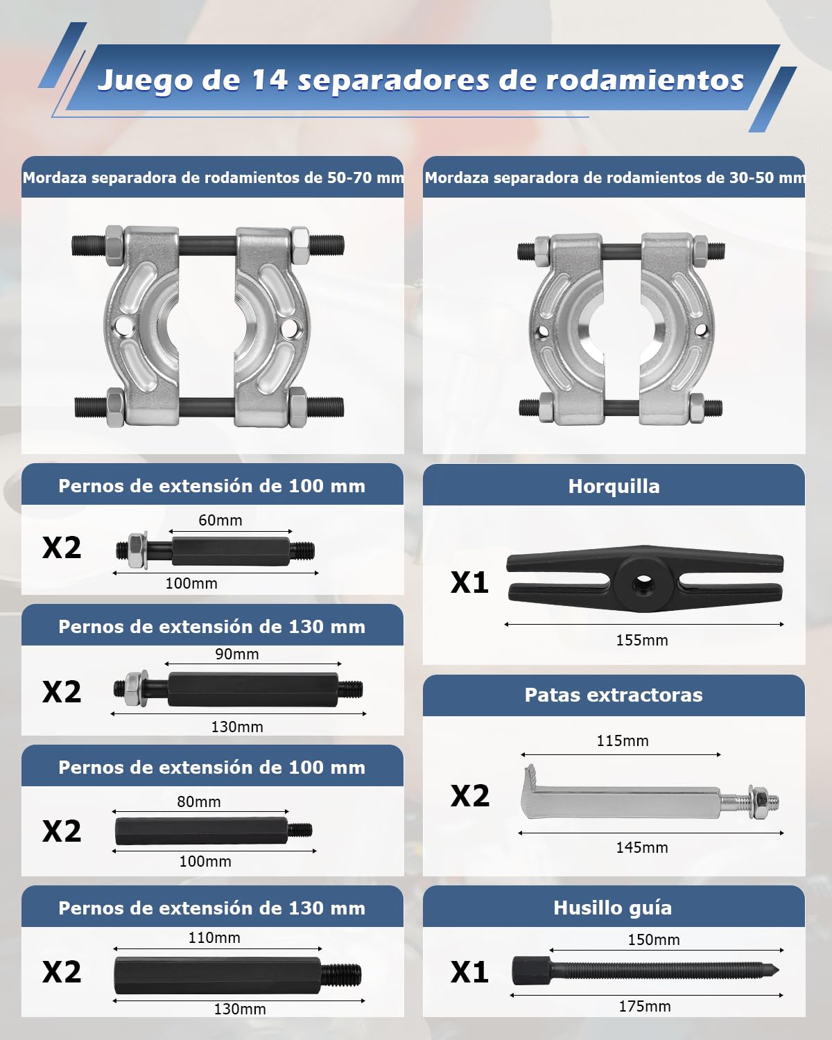 DAYUAN Juego de Separador y Extractor de rodamientos de 5 y 7,6 cm 14 Piezas con Capacidad de 5 toneladas