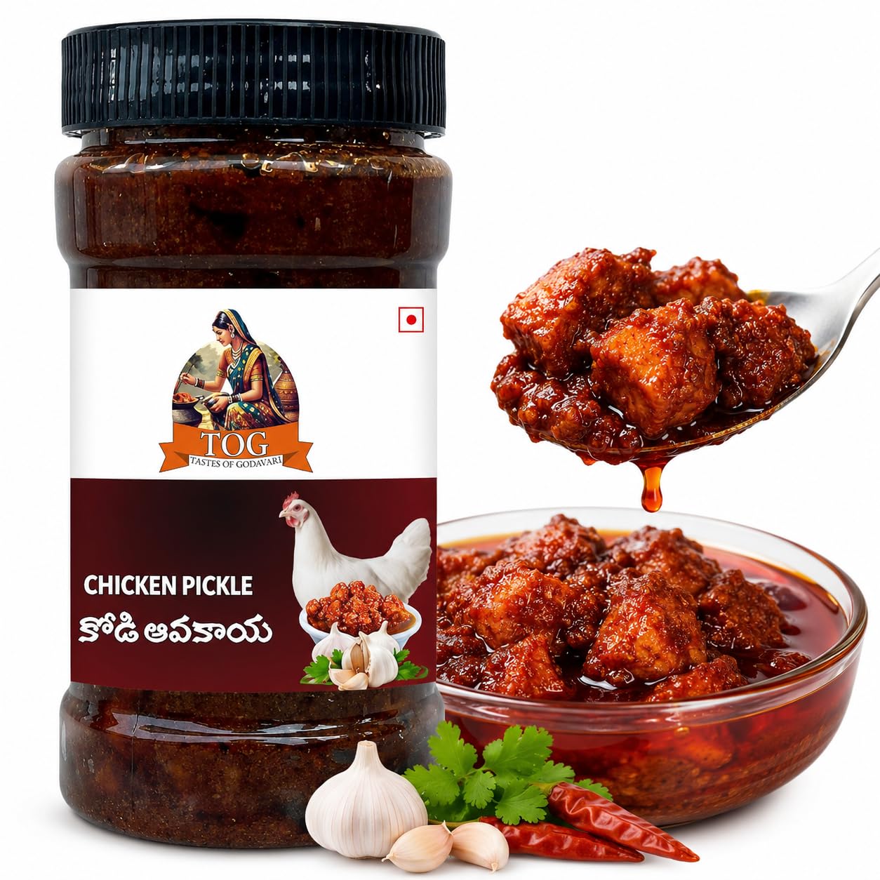 TOG Spicy Chicken Pickle Home Made 200Gm | Andhra Style | Home Made Pickle By Amma | Ready To Eat | Best In Taste | Non Veg Pickle | 100% Natural | Pure and Quality | TASTES OF GODAVARI-image-25