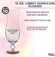 Vista 3 de DISCOUNT PROMOS Vasos Libbey Hurricane personalizados de 16 onzas, juego de 12, paquete personalizado a granel, vasos de marca para cóctel, piña