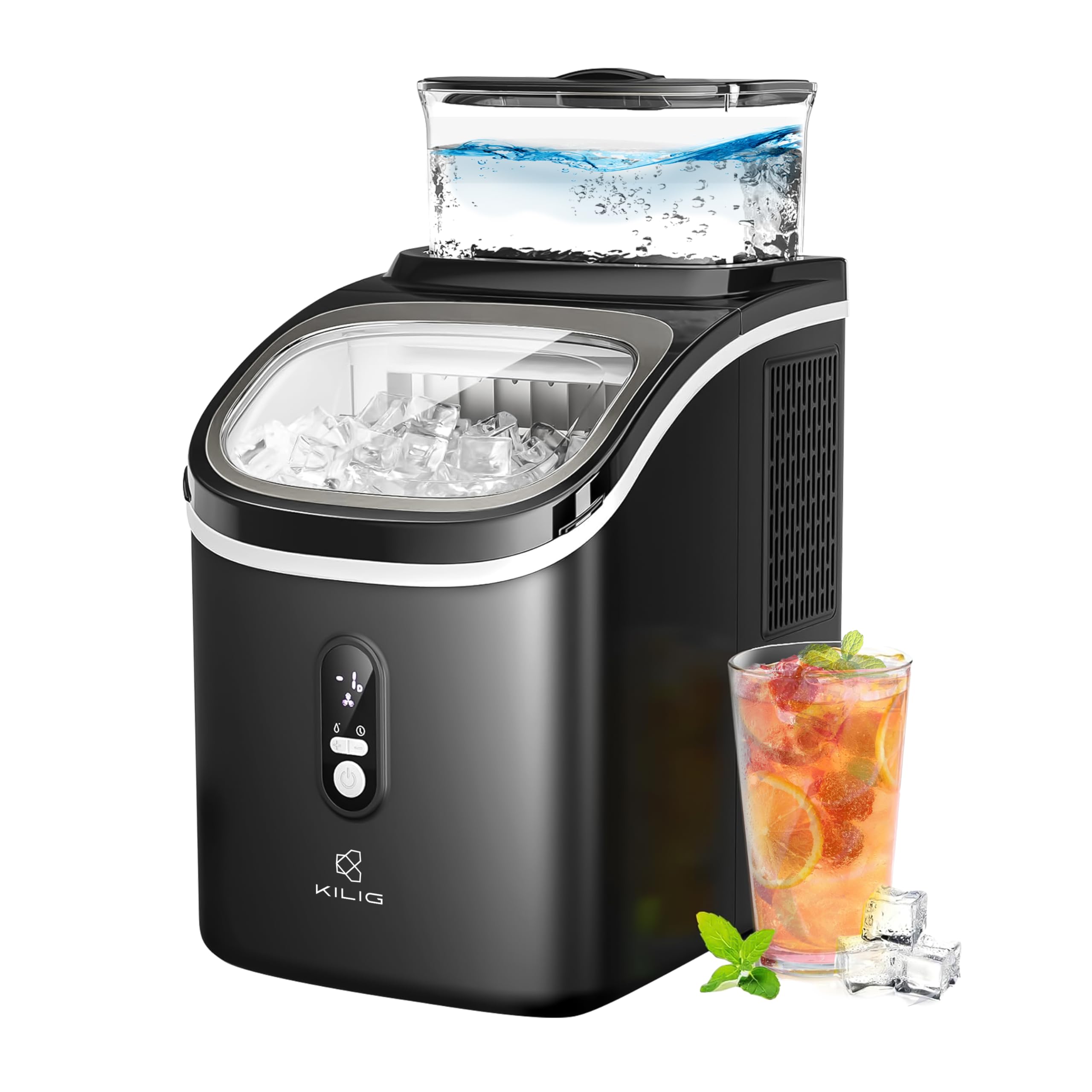 Kilig S01M Countertop Instant Clear Ice Maker Machine 16 Pcs/12-20 mins with two Litre Water Tank, 15 Kg/Day, Self - Cleaning Function & Self Timer Home/Kitchen/Office/Party - Black