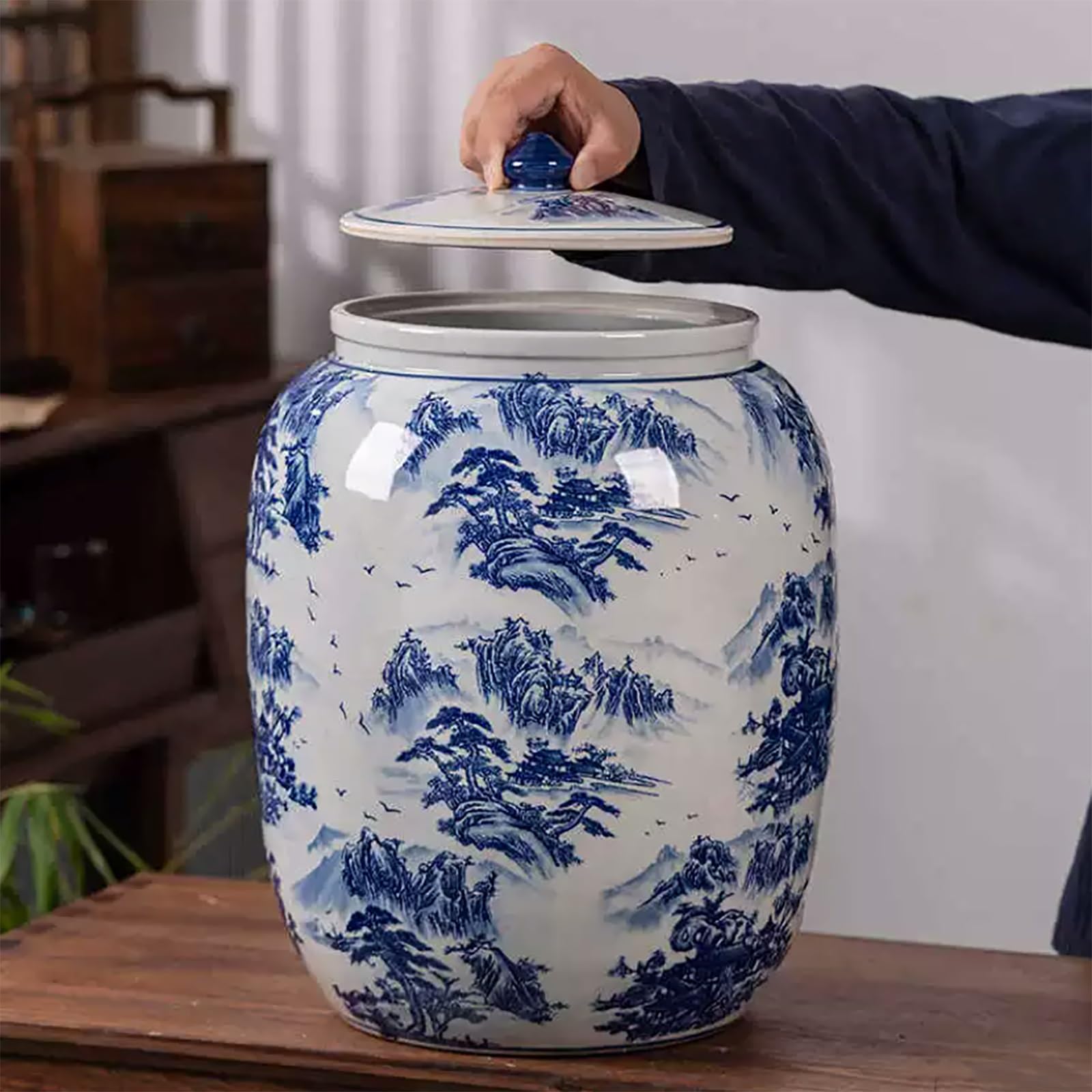 Vaso in Ceramica per Riso Contenitore di Conservazione in Ceramica per Riso e Cereali Dispenser di Riso Ermetico Grande Contenitore per Conservazione di Riso, Dispenser Alimentare di Grande Capacità