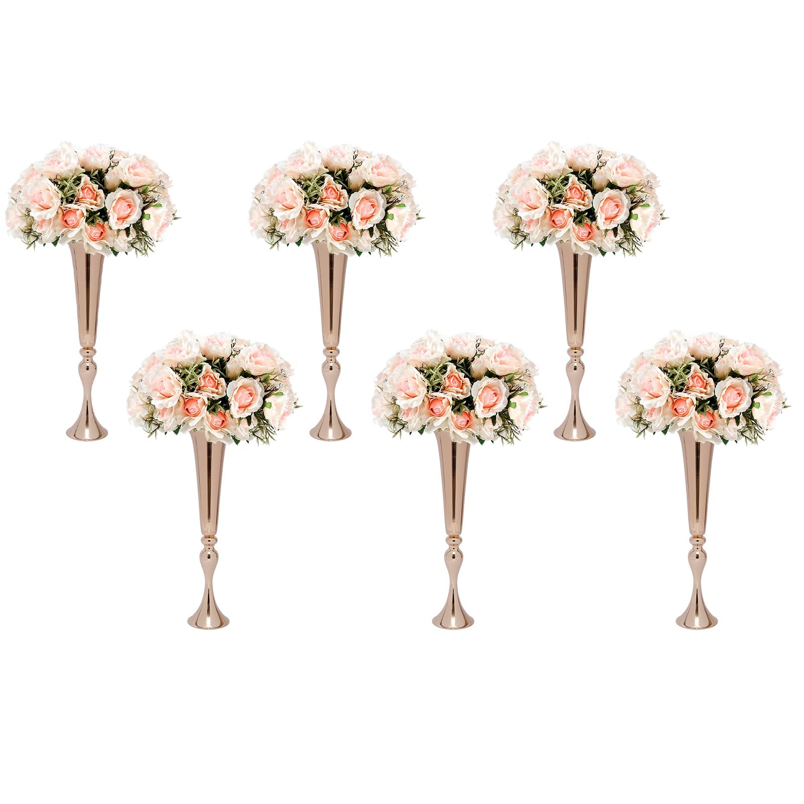 6 jarrones dorados para decoración de mesa de boda, jarrón de metal, jarrón de trompeta para boda, jarrón decorativo, maceta de 56,5 cm, jarrones de trompeta de flores de metal