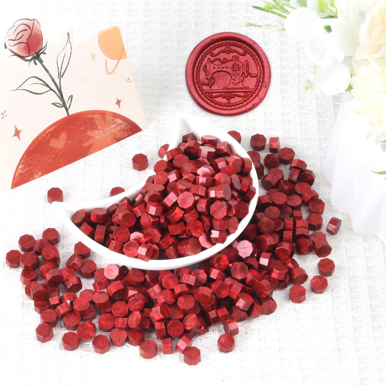 Metallic Red Wax Seal Beads, HOSEALING Premium 360pcs Sealing Beads for Wax Seal Stamp, Flame Red Sealing Wax Pellets Refill Pack for Wax Seal Kit, Wedding Invitations, Envelope Letter Sealing