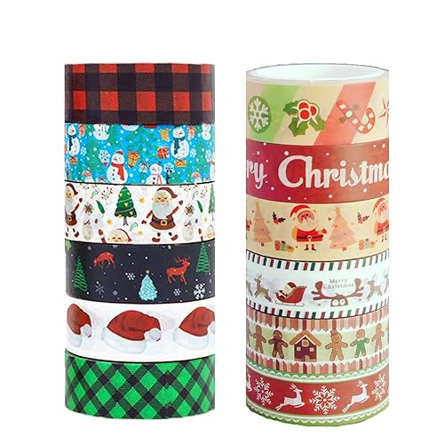 YVPSI 12 rollos de cinta Washi de Navidad cinta adhesiva de Navidad copo de nieve ciervos árbol de Navidad cinta decorativa de Navidad para álbumes