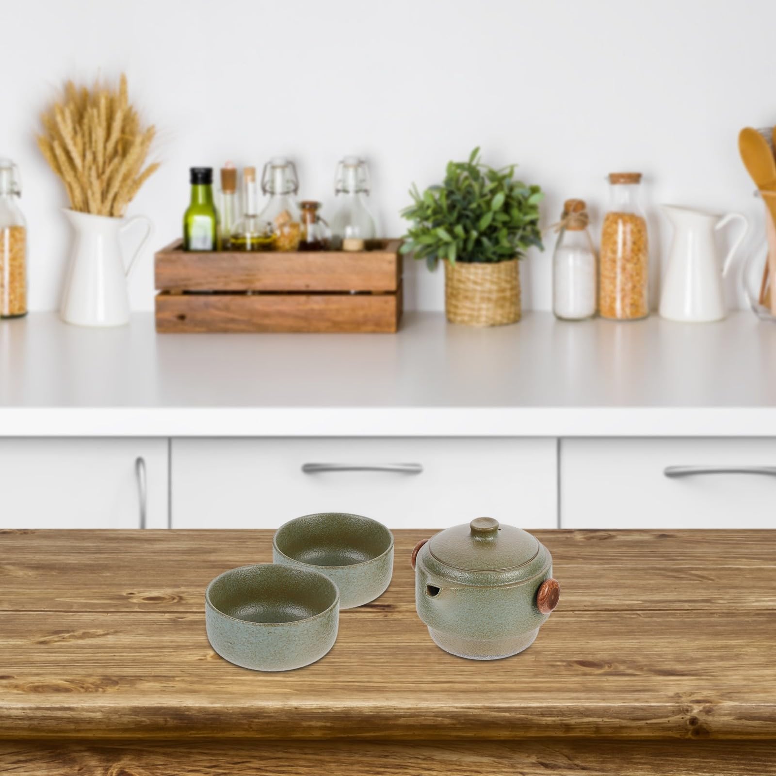 Juego de Té Portátil de Viaje Diseño Asa para Fácil Almacenamiento y 2 Tazas Kung Fu Tetera de Cerámica Verde Adecuado para Amigos y Aficionados del Té en Casa o Viajes