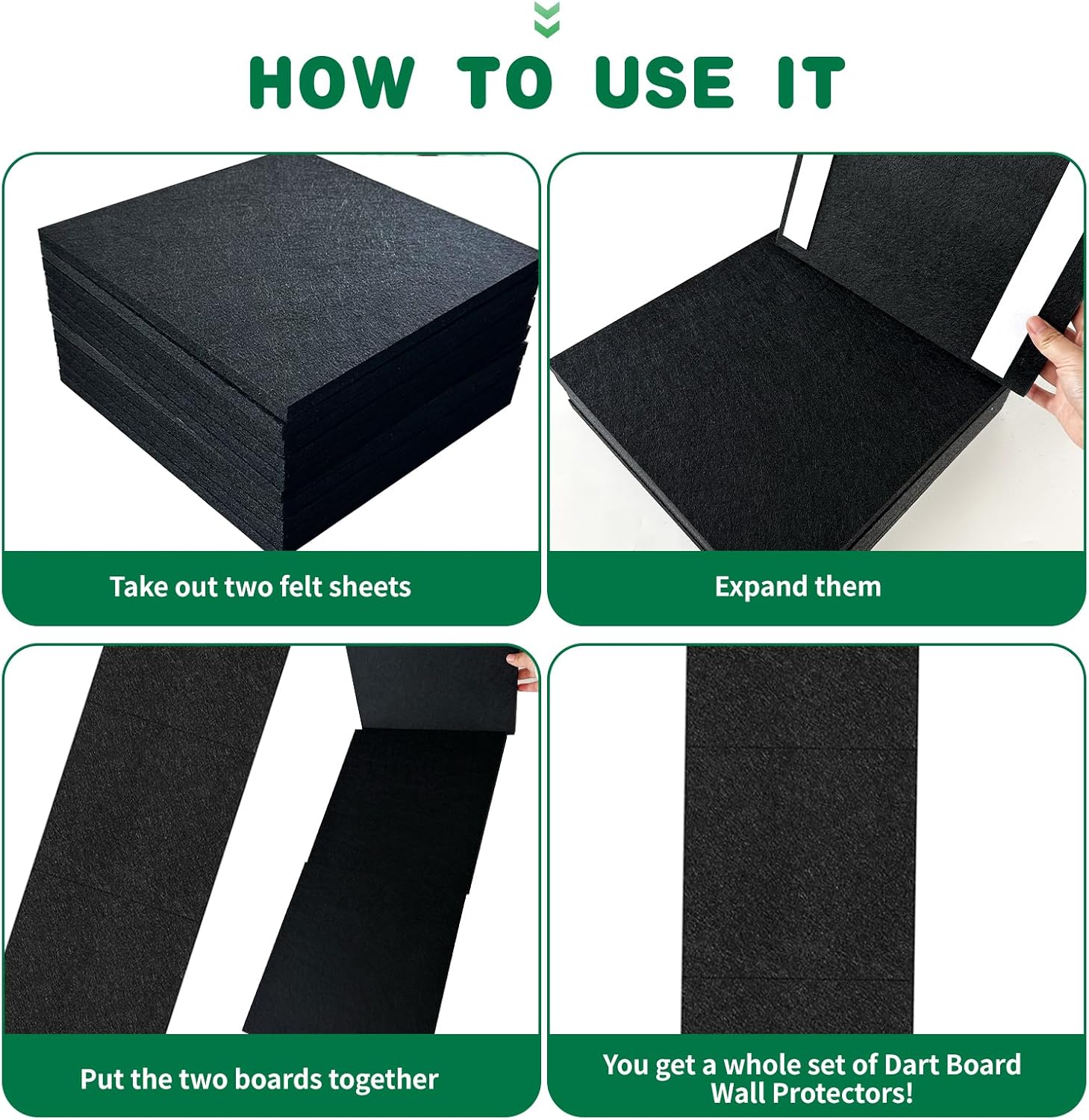 Dart Board Wall Protector Self-Adhesive Wall Surround Board Dart Board Black Felt Wall Tiles Cork Dart Board Backer Cork Board Felt Dartboard Wall Protection