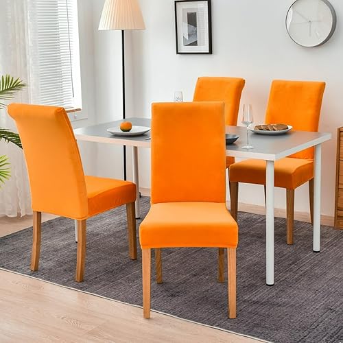 Vista 9 de Juego de 4 fundas de terciopelo para sillas de comedor y 6, fundas elásticas para sillas grandes de comedor, fundas suaves para asientos de sillas