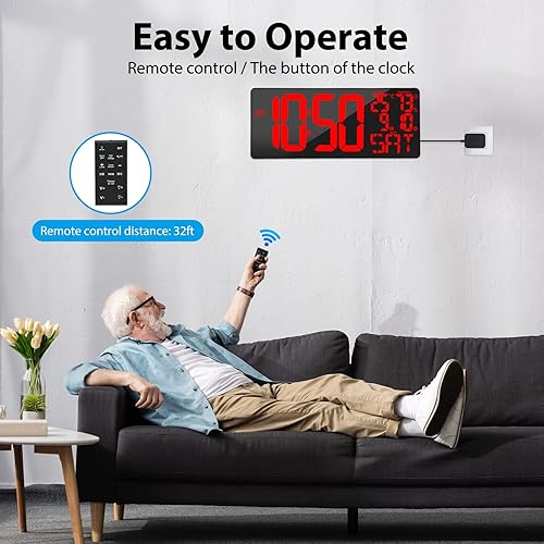 Miniatura 2 de Reloj de pared digital extra grande de 18 pulgadas con control remoto, reloj digital de atenuación automática con fechatemperaturasemana, DST,
