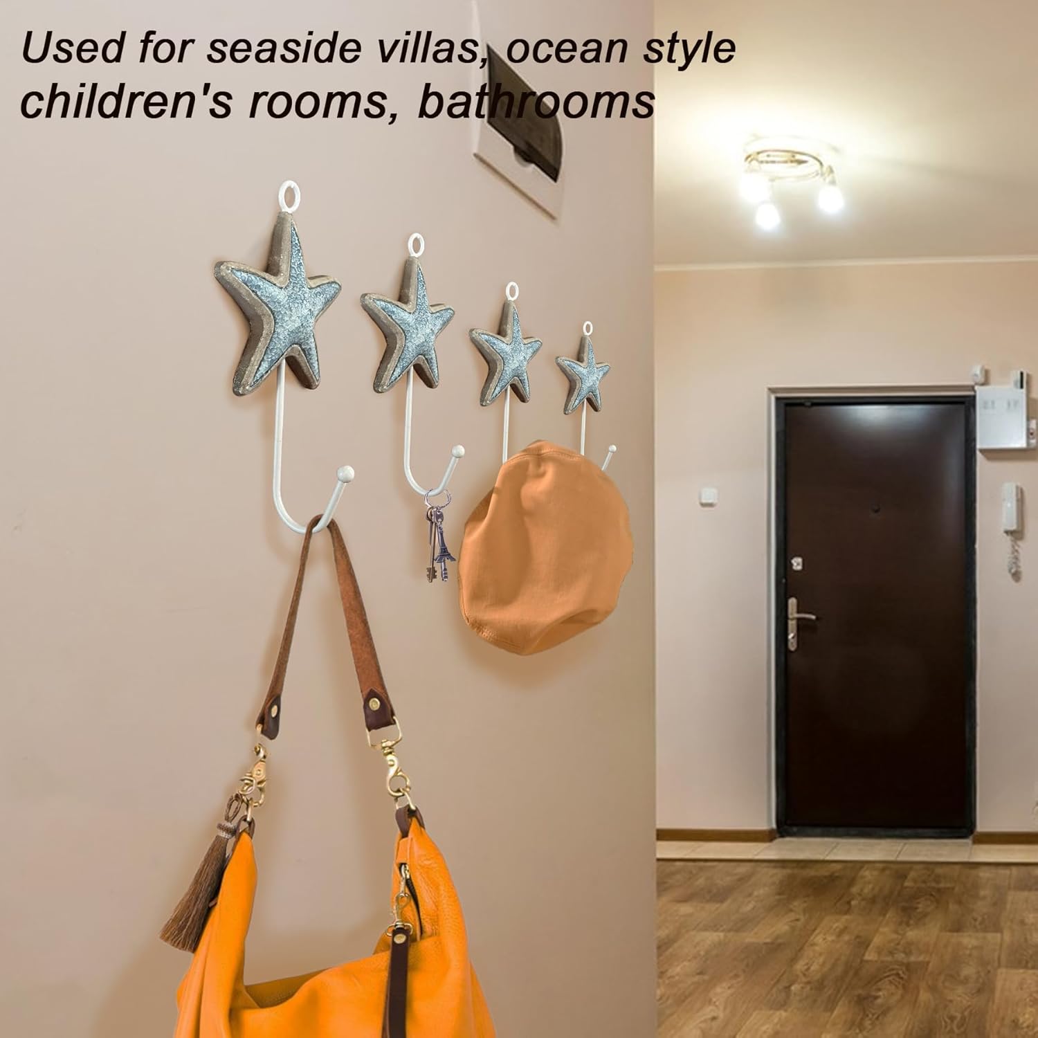 Set of 4 Starfish Decorative Wall Hooks,White Starfish Decor Hooks,Beach Coastal Wall Hooks,Beach Ocean Home Coastal Bathroom Hook for Clothes,Aprons,Towels,Hats - Image 5