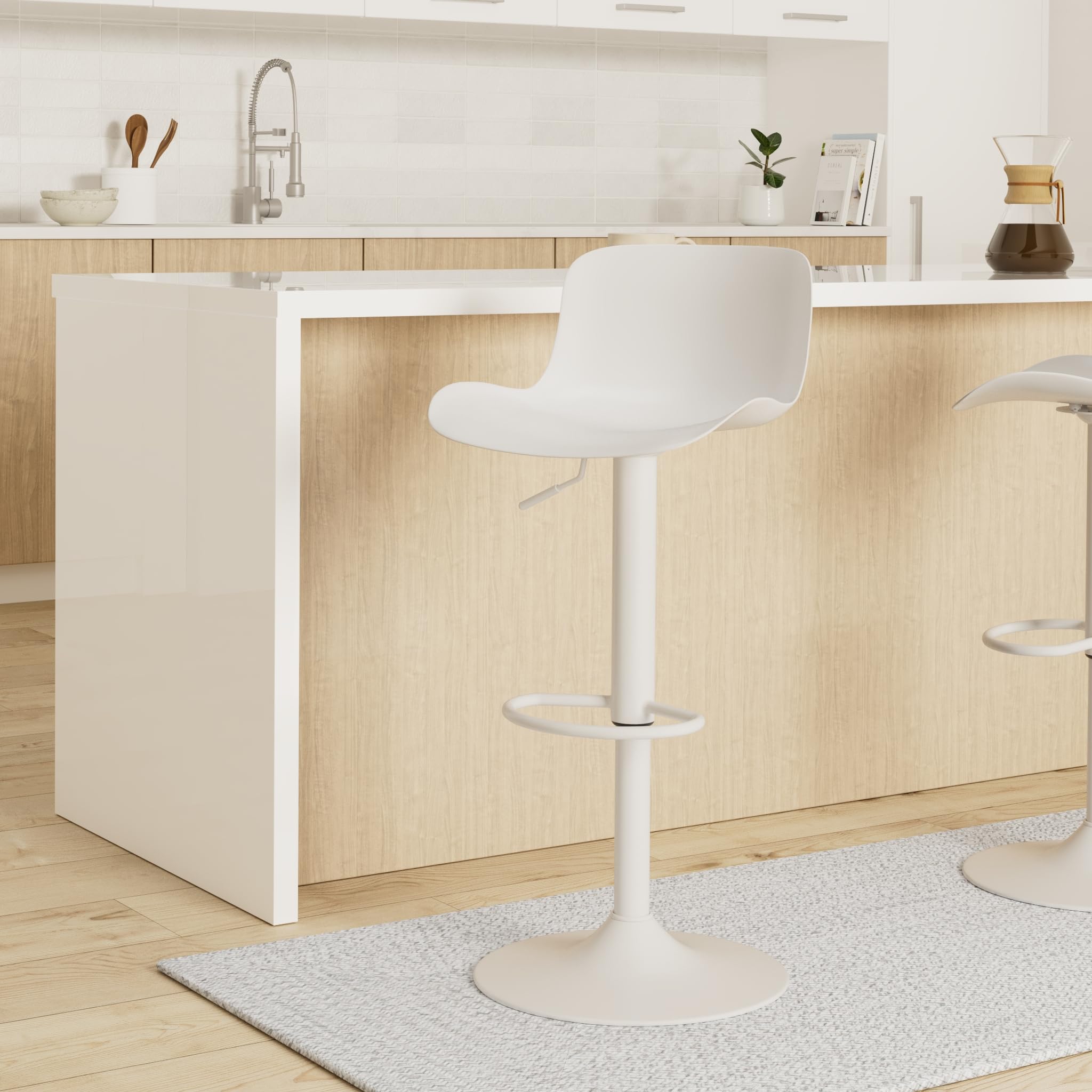 CLP Sgabello da Bar Seduta in plastica Almada I Sgabello da Bar Regolabile in Altezza I Girevole a 360° con Schienale e poggiapiedi, Colore:Bianco