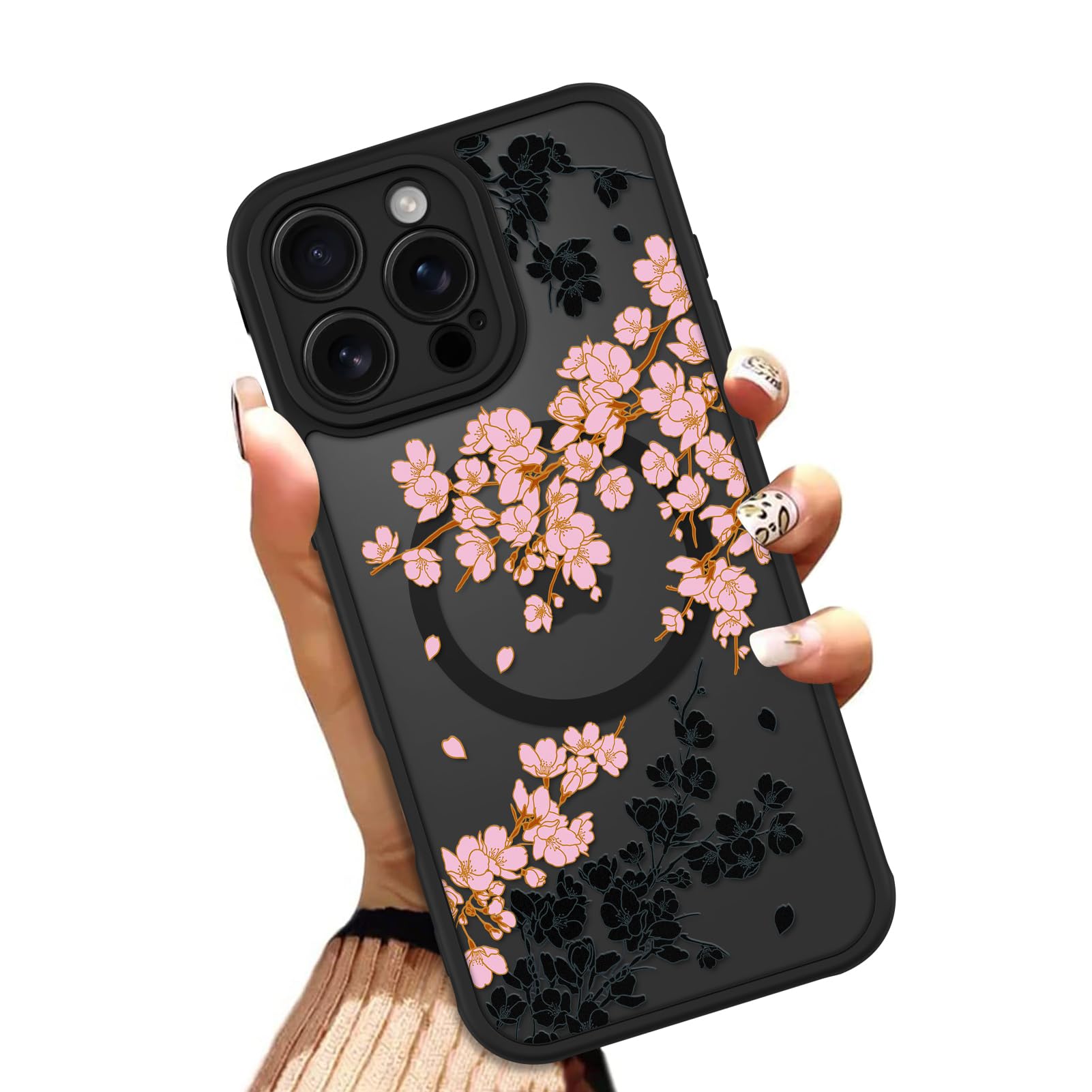 OOK Case for iPhone 16 Pro 6.3 Inch (Compatible with MagSafe) Floral Flowers Design Translucent Phone Cover Soft TPU + Hard PC Anti-Scratch Shockproof